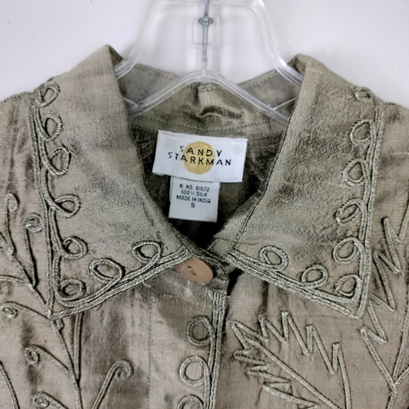 Vintage Sandy Starkman Olive Green Embroidered/Embellished Cropped Jacket Sz. S - Picture 2 of 11